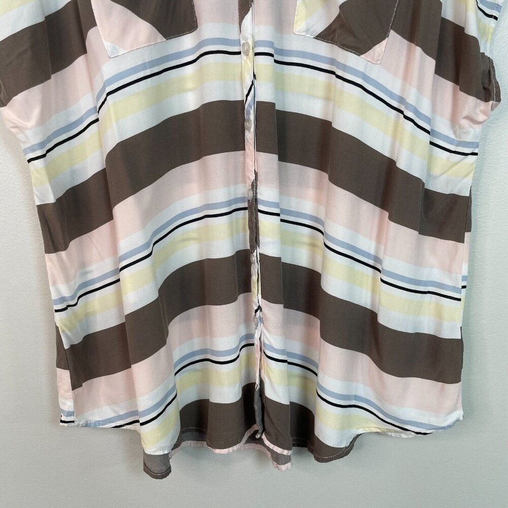 Torrid Top 3X Striped Challis Blouse Button-Up Short‎ Sleeve Women's - Picture 5 of 13